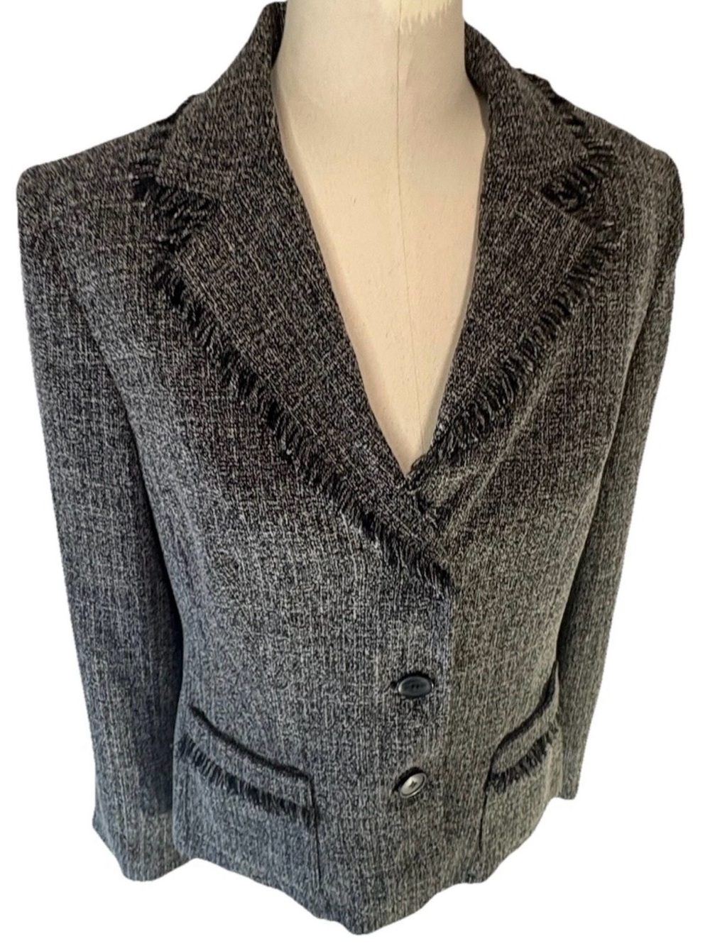 Norton McNaughton Women's Tweed Fringe Blazer Black White Sz 10